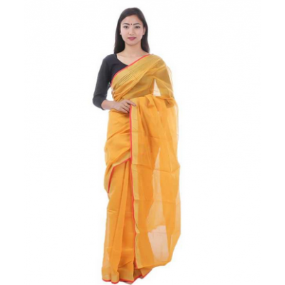 Yellow Cotton Saree With Unstitched Blouse For Women